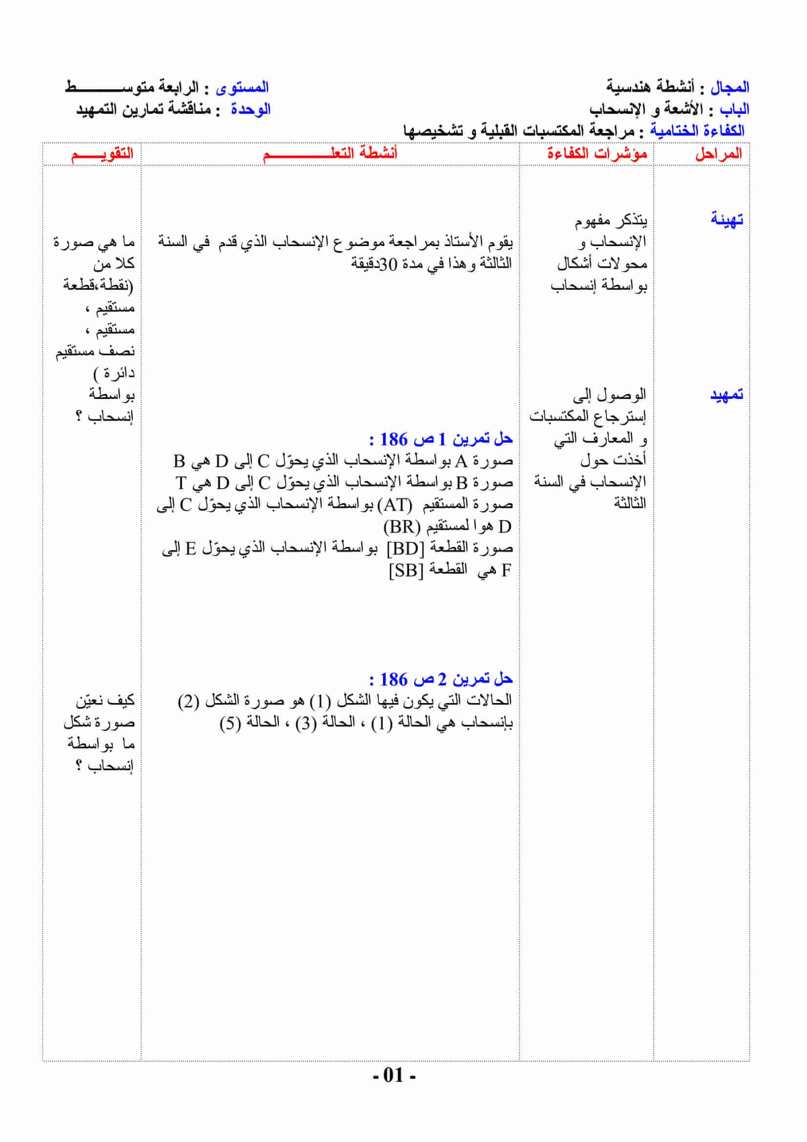 دروس الأشعة و الإنسحاب للسنة 4 متوسط