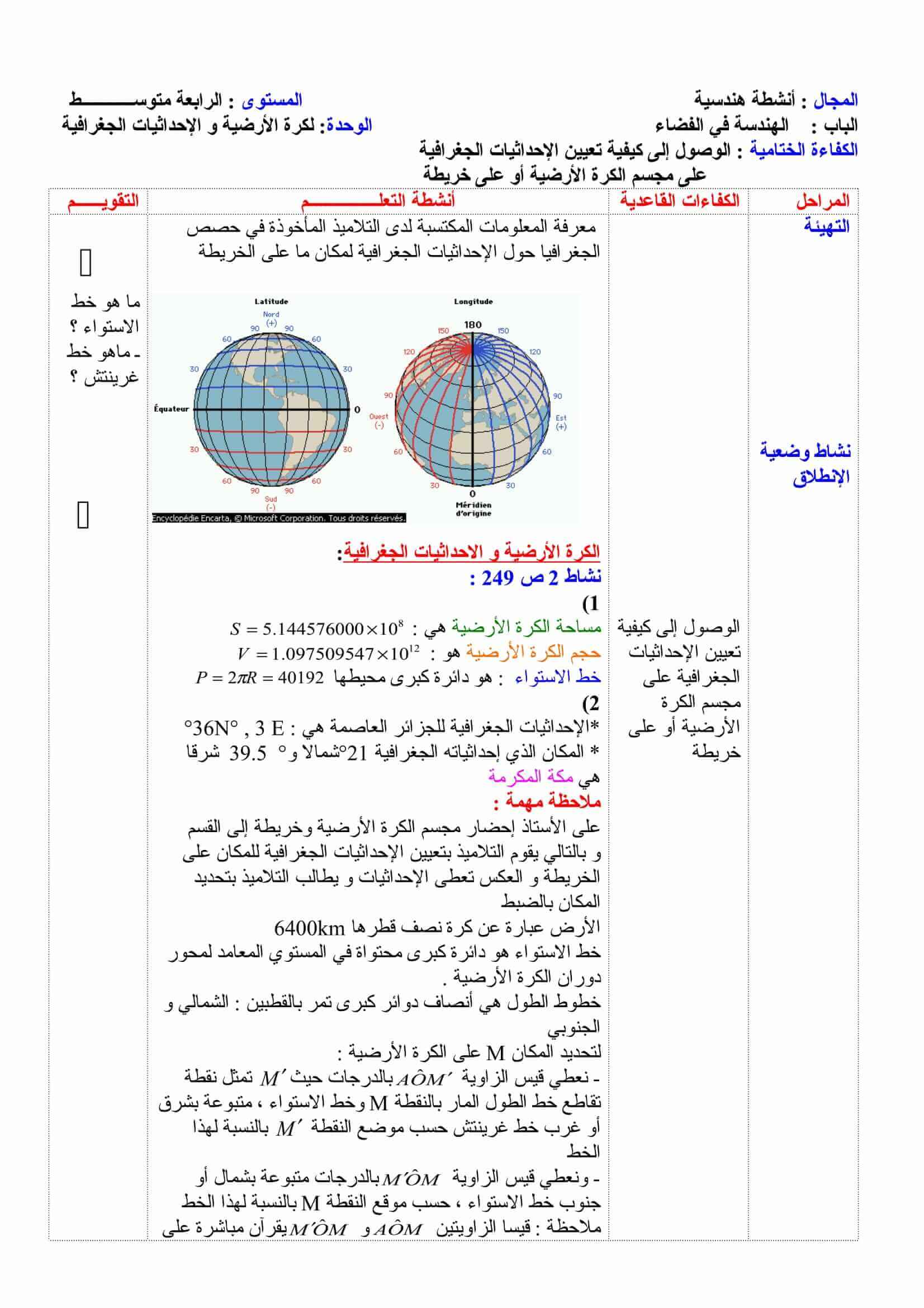 تعيين الإحداثيات الجغرافية على مجسم الكرة الأرضية أو على خريطة