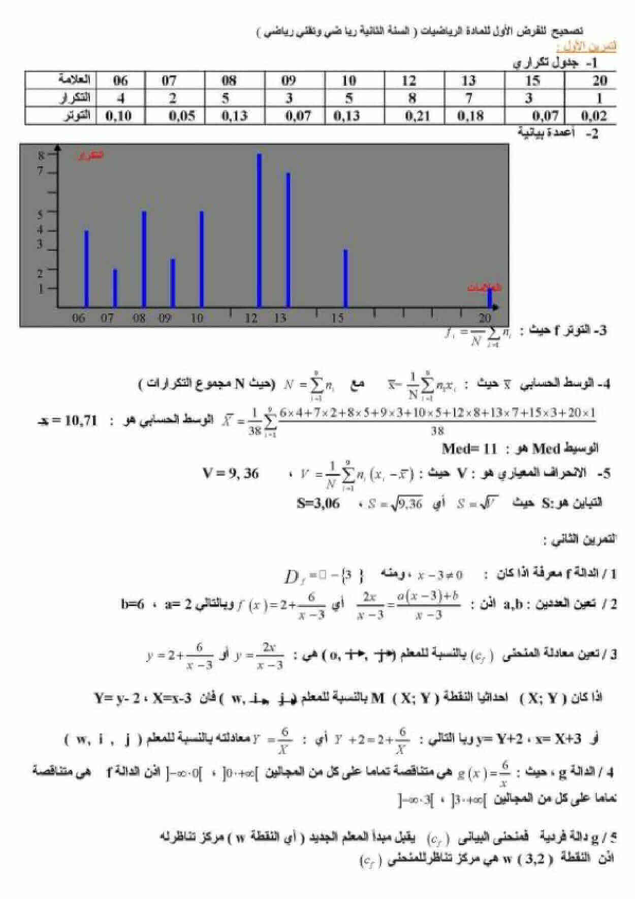 اختبار الفصل الأول في الرياضيات للسنة ثانية ثانوي شعبة شعبة رياضيات النموذج 2