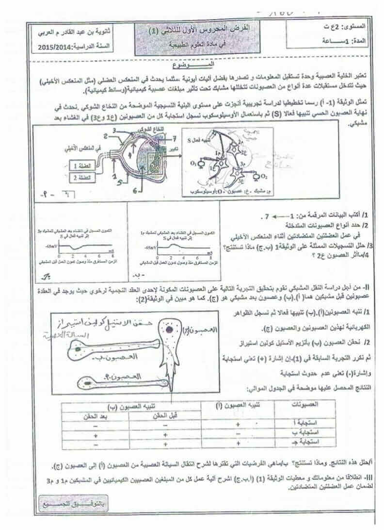 اختبار الفصل الاول في مادة العلوم الطبيعية للسنة الثانية ثانوي النموذج 3 اختبار الفصل الاول في مادة العلوم الطبيعية للسنة الثانية ثانوي