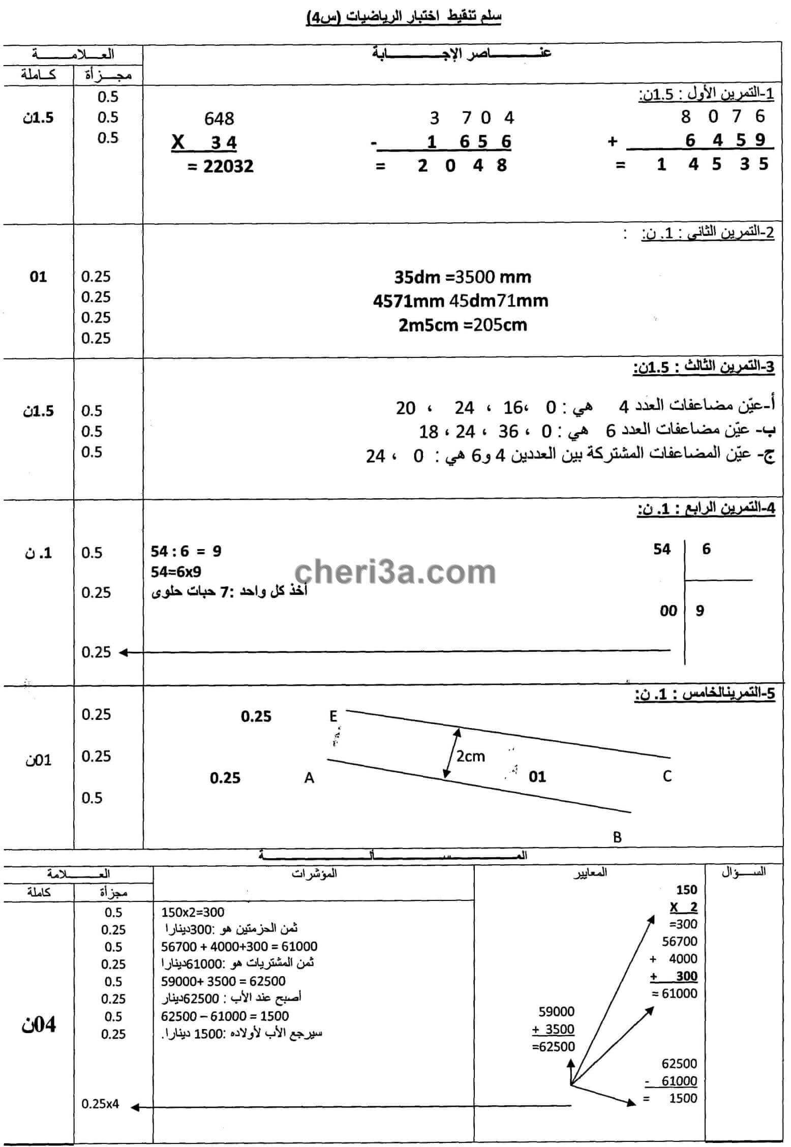 اختبار الفصل الاول للسنة الرابعة ابتدائي في الرياضيات اختبار الفصل الاول للسنة الرابعة ابتدائي في مادة الرياضيات2015 2016 2017 